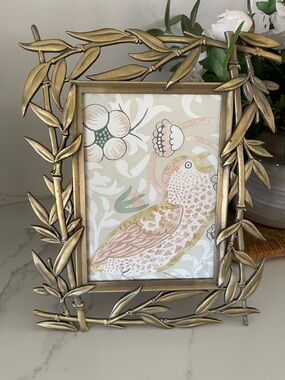 Vintage Brass Bamboo Photo Picture Frame Vine Shoots Leaves Open Metalwork 5"x7"
